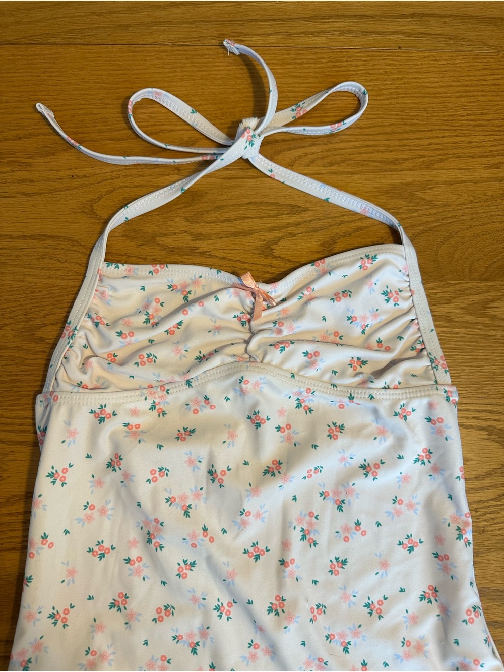 White And Pink Floral Halter Bathing Suit